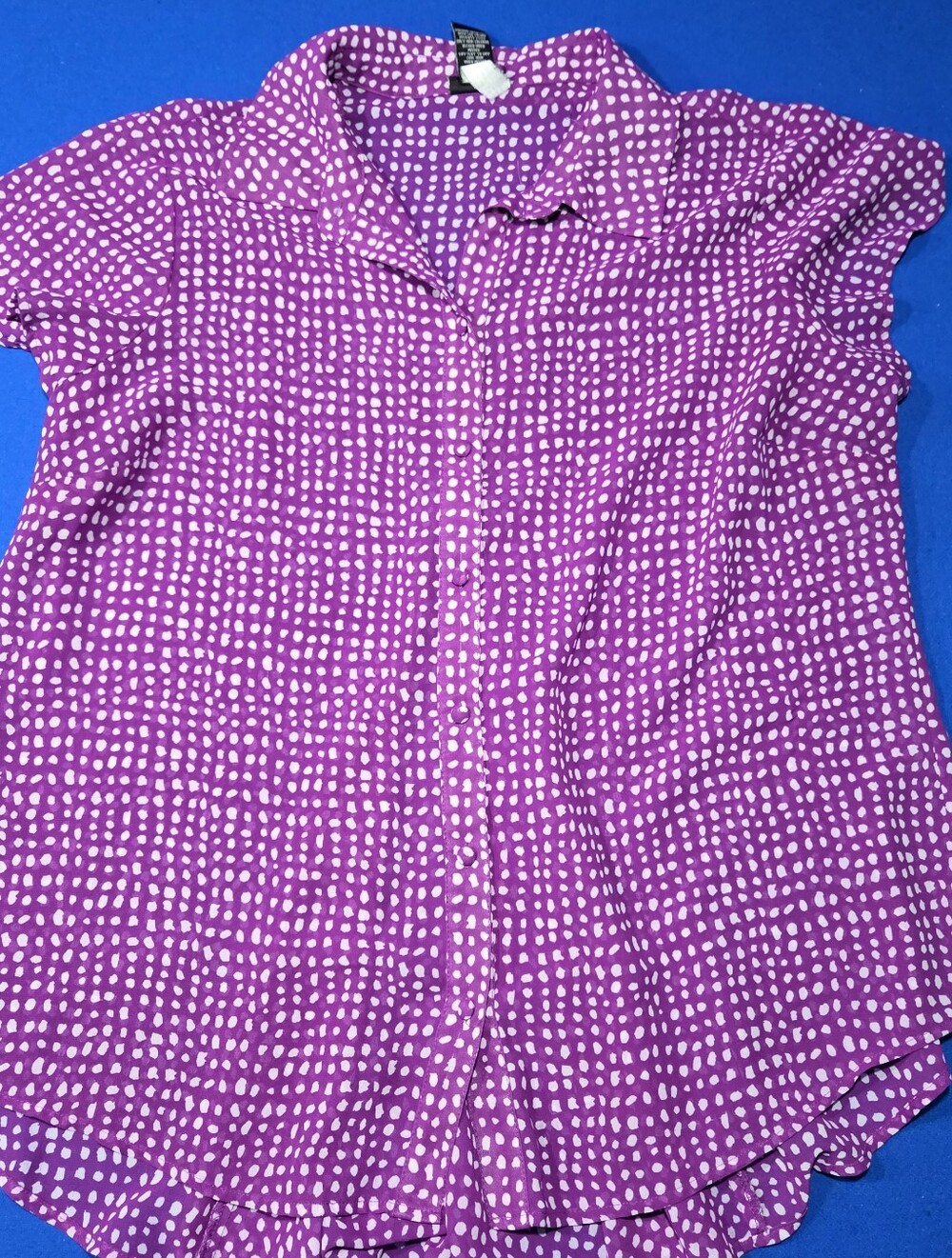 Torrid Size 0 Purple Polka Dot Short Sleeve Flowy Hi Low Blouse